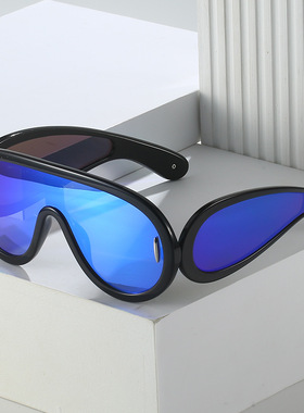 日本portney bell新款欧美未来风朋克嘻哈大框连体太阳镜时尚