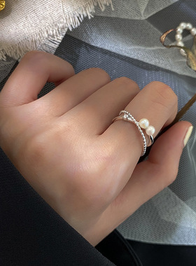 日本portney bells925银双层珍珠戒指女ins冷淡风时尚小众设计