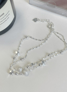 日本portney bells925银简约ins双层星星手链女轻奢小众磨砂圆珠