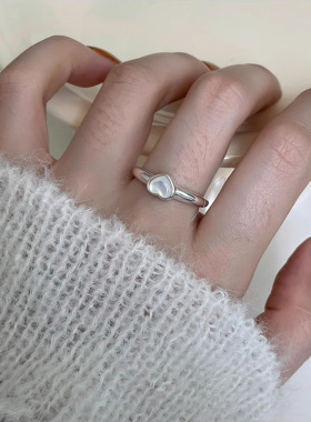 日本portney bells925银白贝母爱心戒指女ins森系甜美气质简约