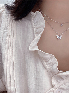 日本portney bell闪钻蝴蝶双层项链女简约设计感小众气质ins冷淡