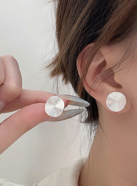 英国设计师cherry kitty银瑞泰s925银拉丝圆片耳钉女轻奢风耳饰