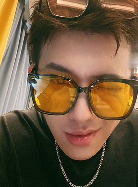 日本portney bell复古透明黄色墨镜男士潮牌ins开车大脸防紫外线