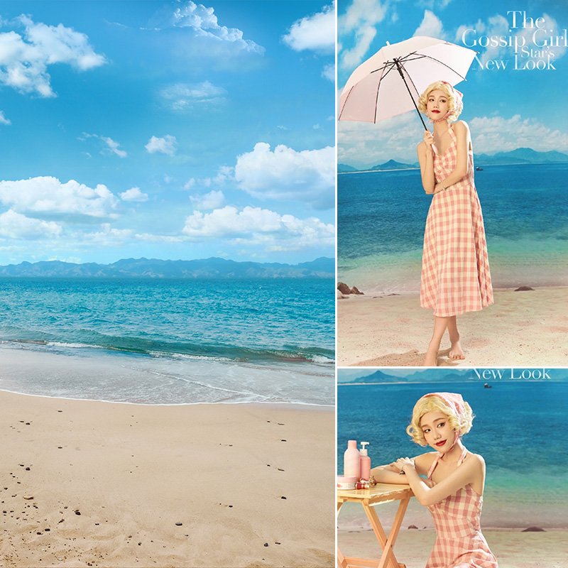 海边沙滩蓝天白云2023新款夏季个人写真照油画背景布小清新风格室内风景影楼拍照道具情侣闺蜜写真照MH-0853 - 图0