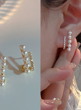 轻奢珍珠耳饰女纯银花朵耳钉