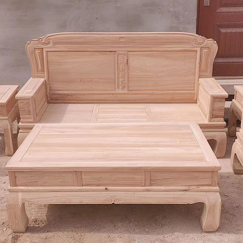 北方老榆木全实木客厅沙发白茬花开富贵荷天下青春年华雕花家具 - 图3