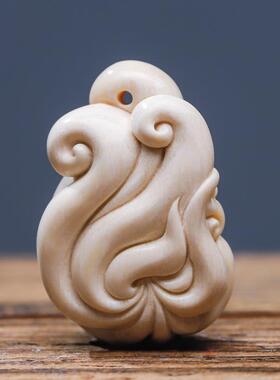 天然猛犸牙雕九尾狐吊坠原创设计包包挂饰车钥匙扣象牙文玩