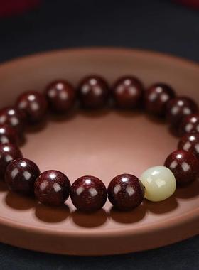 时尼梵正宗老料印度小叶紫檀佛珠手串女保真和田玉手链男生日礼物