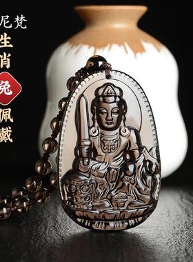 天然冰种黑曜石吊坠男十二生肖本命佛项链女护身符本命年礼物转运