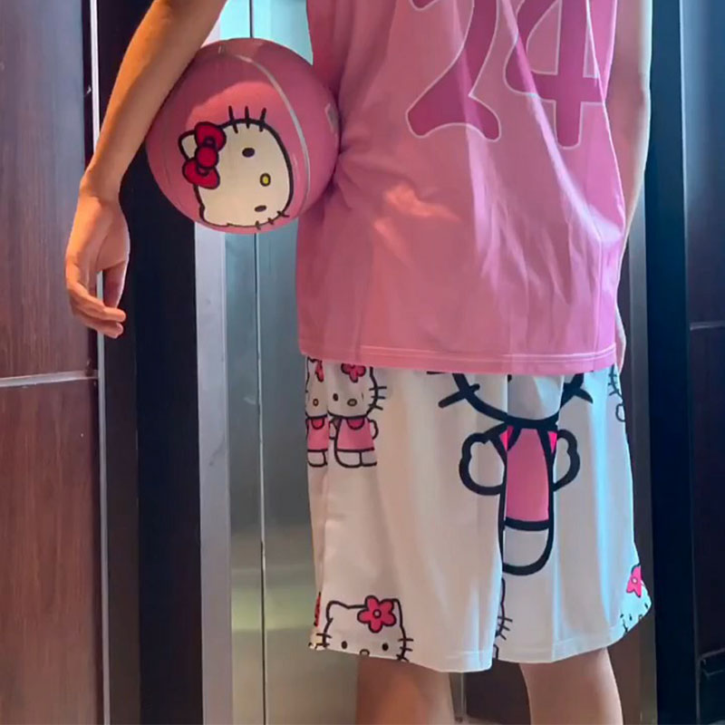 hellokitty短袖男凯蒂猫衣服睡衣t恤哈喽kitty短裤篮球裤运动套装 - 图1