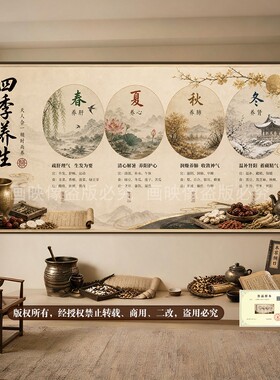 四季养生挂画新中式背景墙装饰画