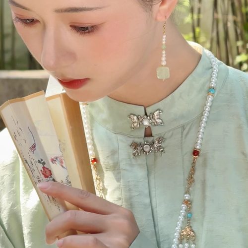 中式立领衬衫思华锦原创明制汉服对襟短袄国风提花衬衫马面裙上衣 - 图1