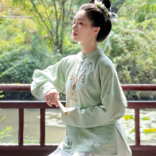 中式立领衬衫思华锦原创明制汉服对襟短袄国风提花衬衫马面裙上衣 - 图2