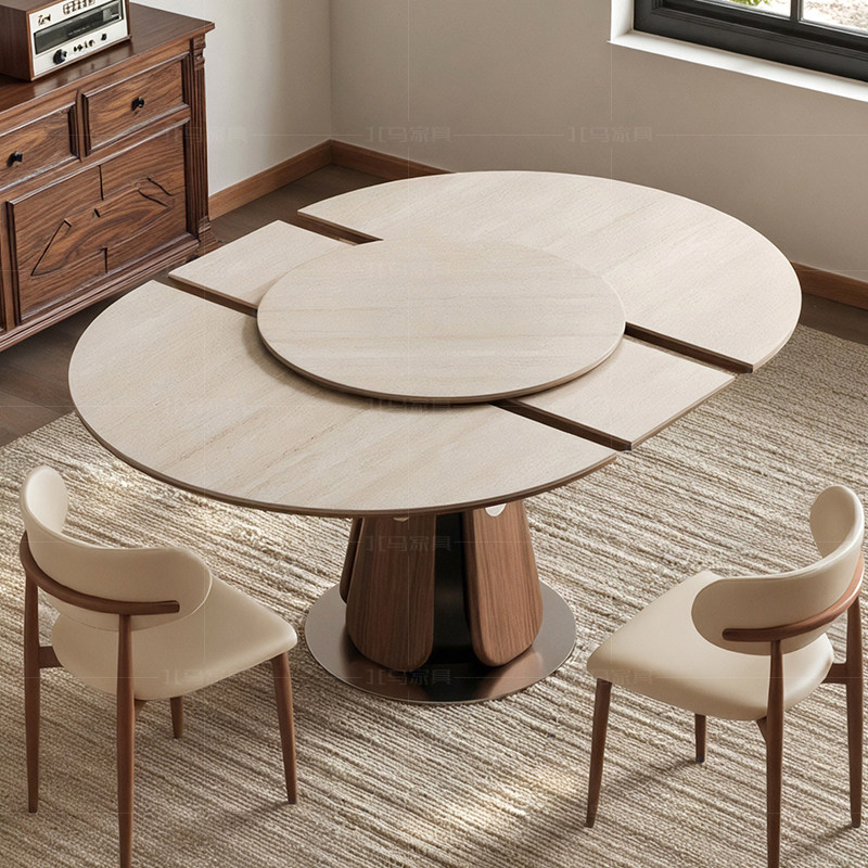 国家补贴北马2026款中古风实木岩板餐桌可变椭圆多功能带转盘饭桌,淘宝优惠券,粉丝福利购,淘宝优惠卷