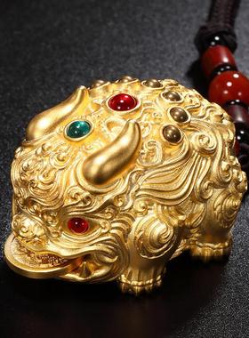 大铜世家黄铜手把件盘玩双头貔貅鎏金创意汽车挂件男女转钱送礼品