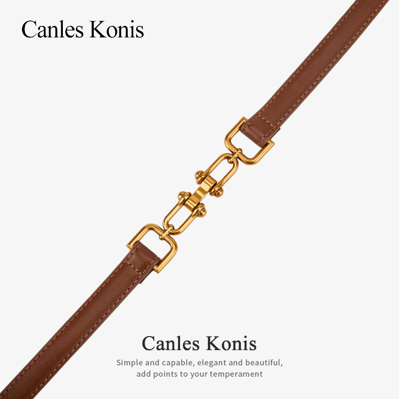 官网小c&k免打孔皮带女款2025新款真皮女士腰带女裤带装饰配裙子