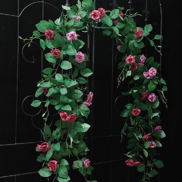 Faux Plants Leaf Artificial Silk Roses Flower Vine - 图1