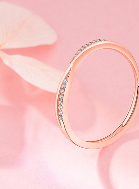 送女友线条排钻活口指环纯银简约