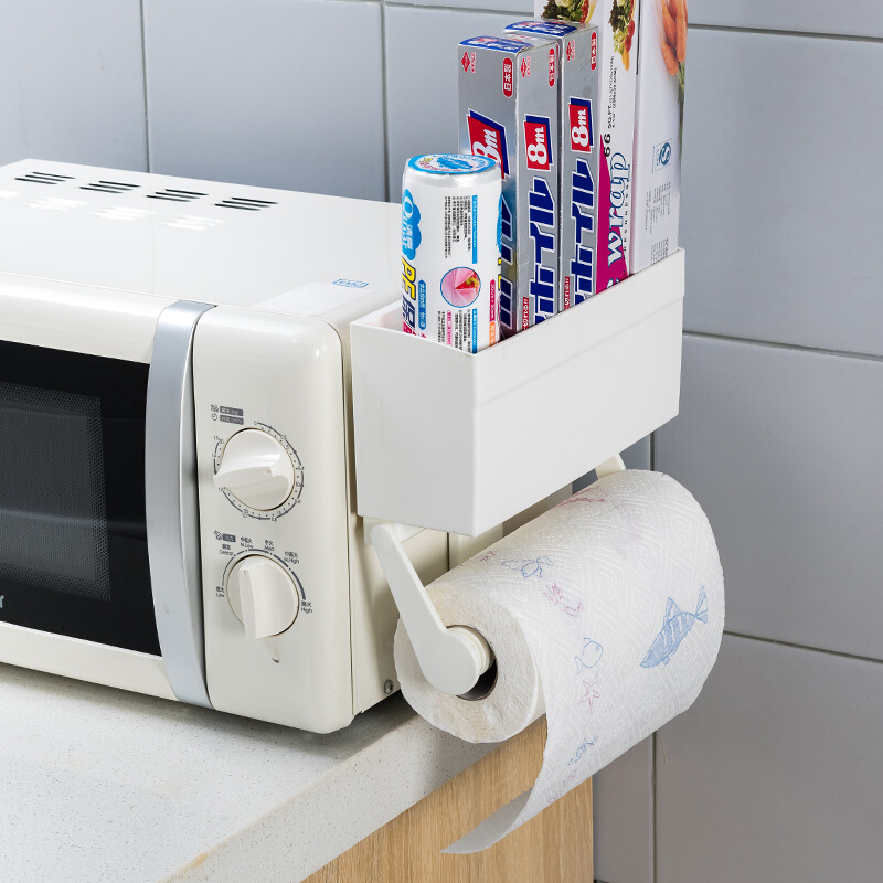 日本冰箱磁吸纸巾架厨房用纸收纳架保鲜膜置物架免打孔卷纸侧挂架 - 图1