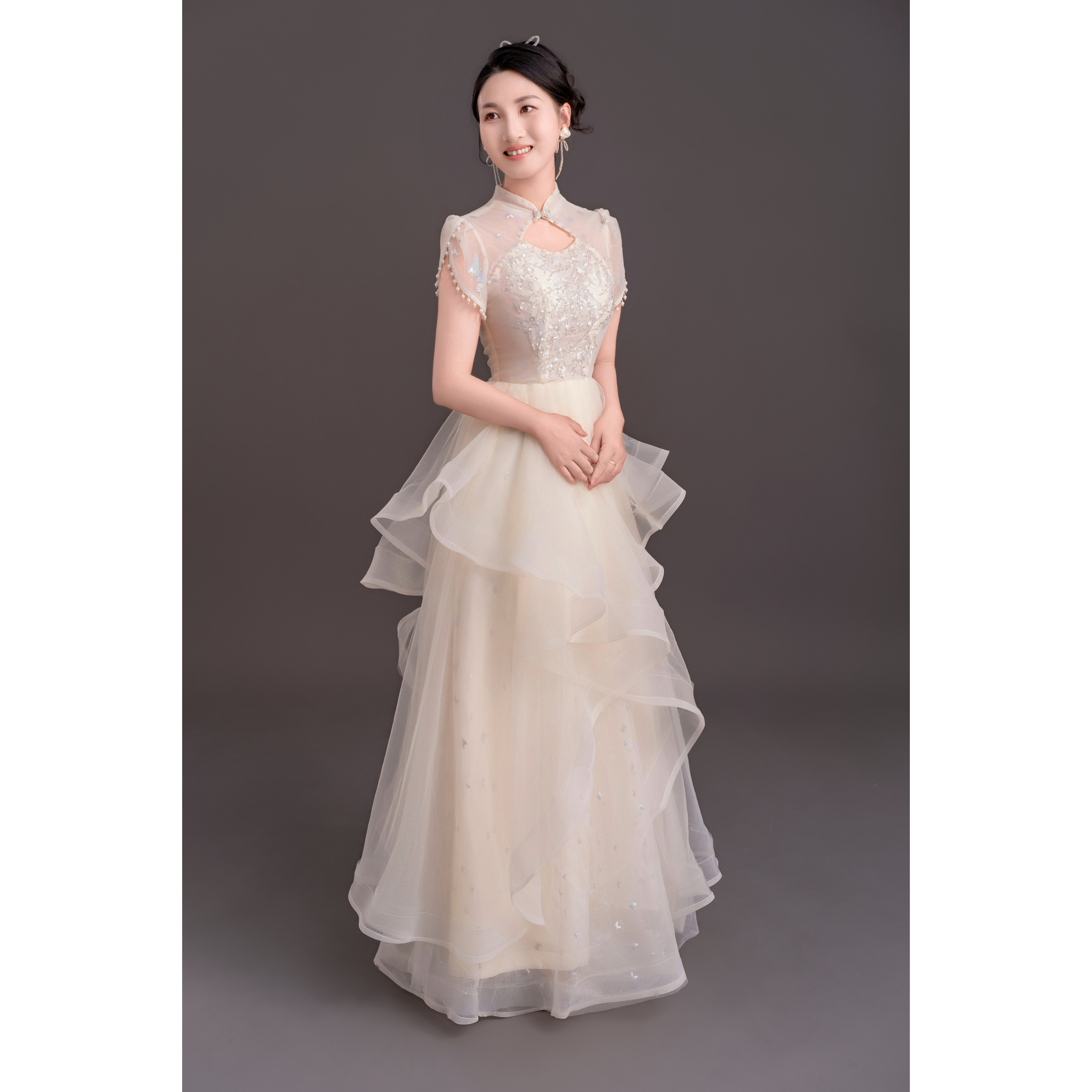 香槟色晚礼服女新款轻奢小个子生日伴娘成人礼礼服高端轻奢高级感 - 图0