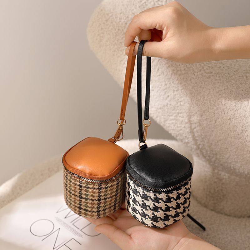 千鸟格软皮手拿包迷你精致拉链零钱包水桶口红包化妆包小手拎小包,淘宝优惠券,粉丝福利购,淘宝优惠卷