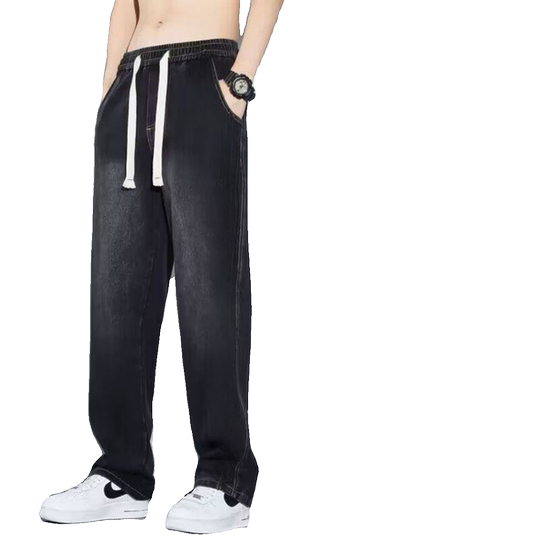 Men's winter loose straight leg velvet thickened jeans