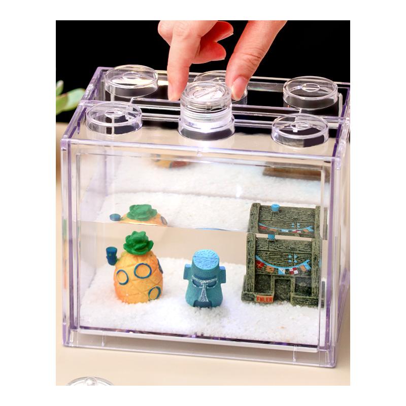泰国斗鱼专用鱼缸亚克力积木盒超小型观赏鱼桌面办公室迷你透明缸 - 图3