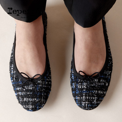 REPETTO丽派朵 CENDRILLON胶底蓝黑色格纹芭蕾平底鞋2026秋冬新品 - 图0