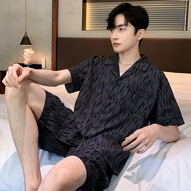 全棉睡衣男夏季冰丝睡衣短袖短裤薄款男士男生夏天黑色家居服大码,淘宝优惠券,粉丝福利购,淘宝优惠卷