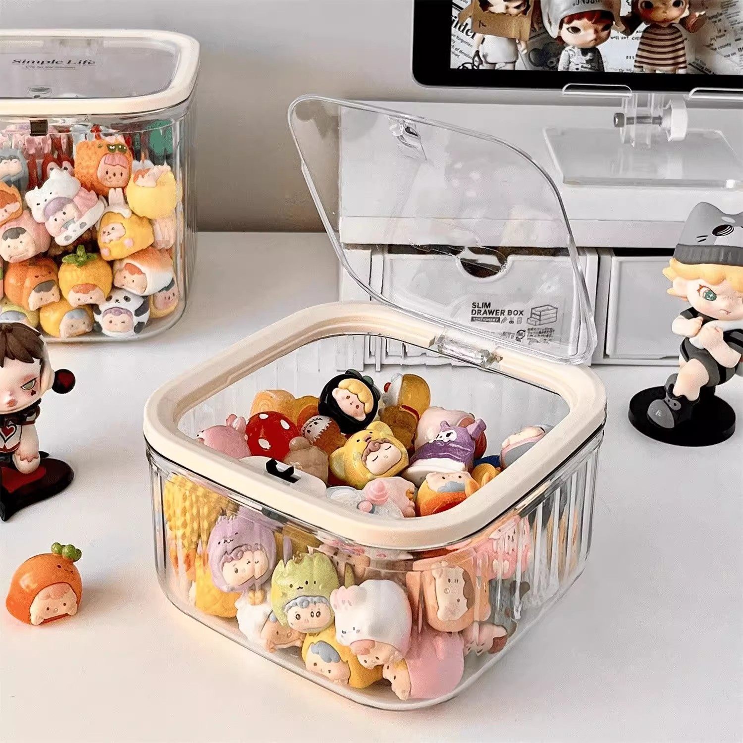 可爱小萌粒收纳盒透明迷你食玩盲盒积分卡罐子桌面摆件发饰展示架,淘宝优惠券,粉丝福利购,淘宝优惠卷
