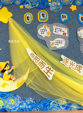 梵高梦幻手可摘星空辰主题黑板报