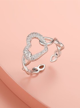 Korean Diamond Heart Ring Fashion Simple Peach Heart Open In