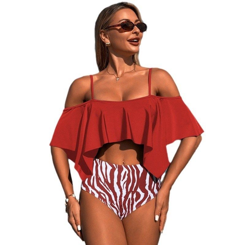 European Bikini Nylon Large Lotus Leaf Separated Swimwear 20 - 图1