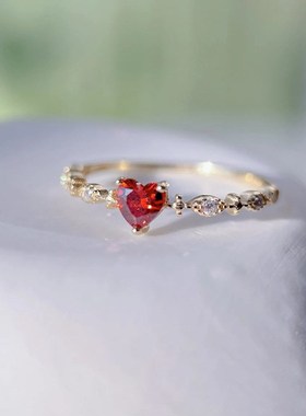 New Fashionable Ruby Ring Sweet Heartshaped Zircon Finger Ri