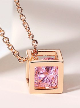 OL Style Hollow Cube Pendant Necklace Zircon Gold Plated Jew
