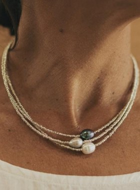 Vintage Beaded Necklace Natural Freshwater Pearl Choker Fash