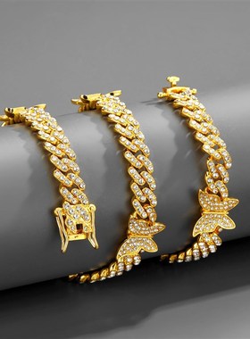 Butterfly Cuban Link Necklace 8mm Alloy Inlaid Diamond Hip H