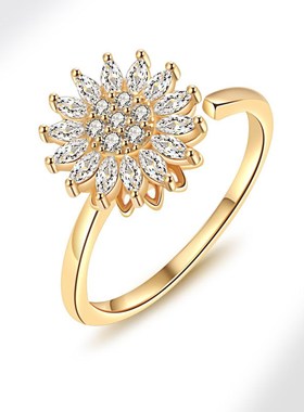 European and American Rotating Zircon Ring Women HighEnd Lig