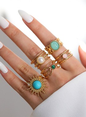 Colorful Gemstone Wide Jewelry Metal Ring for WomenCreative