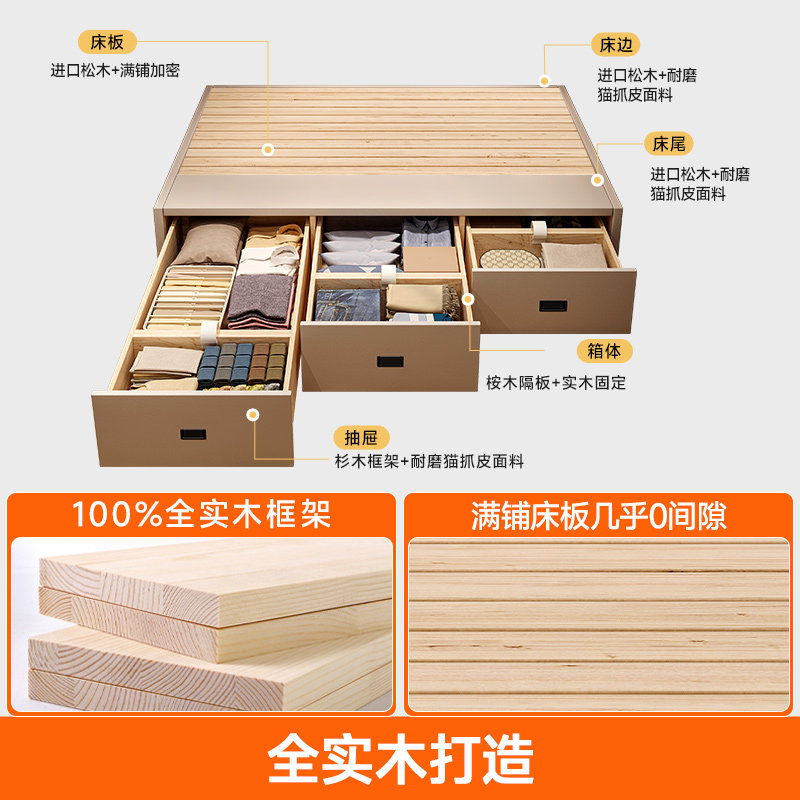 无床头箱体侧抽家用床适合小房间的床储物床实木榻榻米可定制尺寸,淘宝优惠券,粉丝福利购,淘宝优惠卷