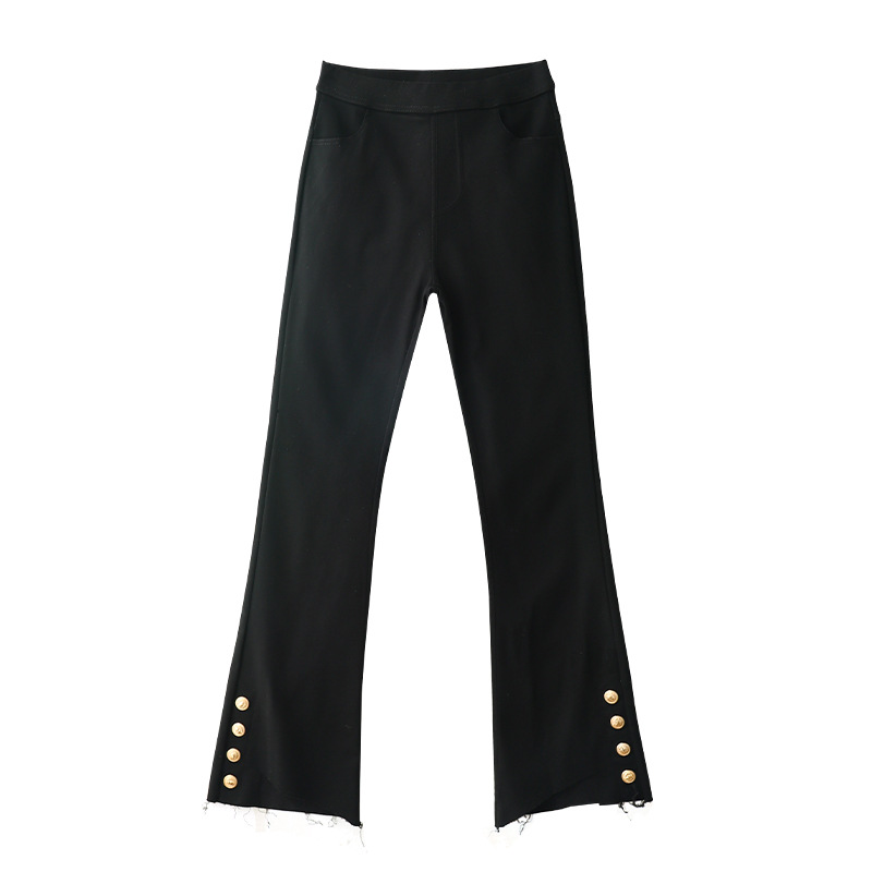 黑色牛仔裤女装显瘦高腰开叉不规则直筒微喇