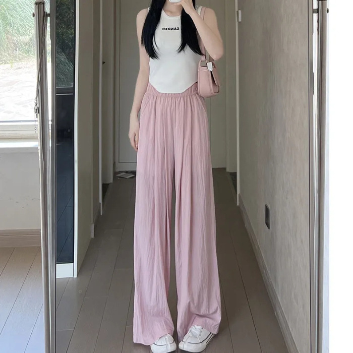 冰丝阔腿裤子女日系慵懒感山本裤棉麻直筒裤