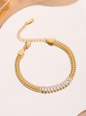 英国Chrry Koop欧美ins时尚复古流行镶锆锁骨链 双层古巴链拼接