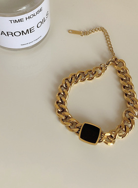 英国chrry koop欧美个性钛钢粗链项链小众百搭黑色方块锁骨