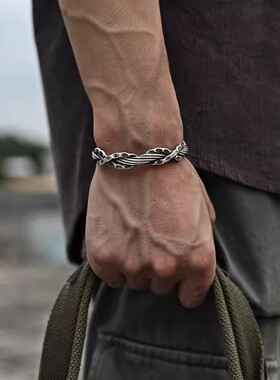 英国Chrry Koop新款泰银泰国手工锤纹银丝编织手镯男士个性复古