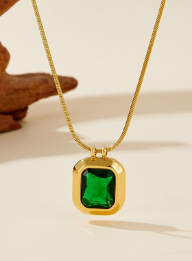 英国chrry koop 欧美祖母绿吊坠项链女小众轻奢镀18k金高级感