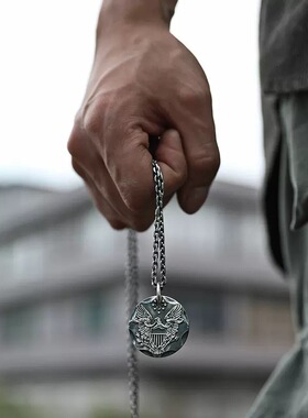 英国chrry koop银飞鹰项链男士个性复古泰银老鹰吊坠男女圆牌