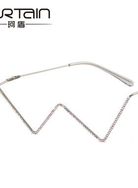 英国chrry koop无片个性金属镶钻眼镜框新款潮欧美ins风半框街拍