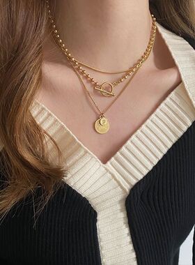 英国chrry koop女王人像三层项链女年新款高级设计小众轻奢锁骨