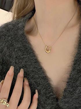 英国Chrry KoopU型环钛钢项链女韩可水洗新款不掉色金色气质时尚